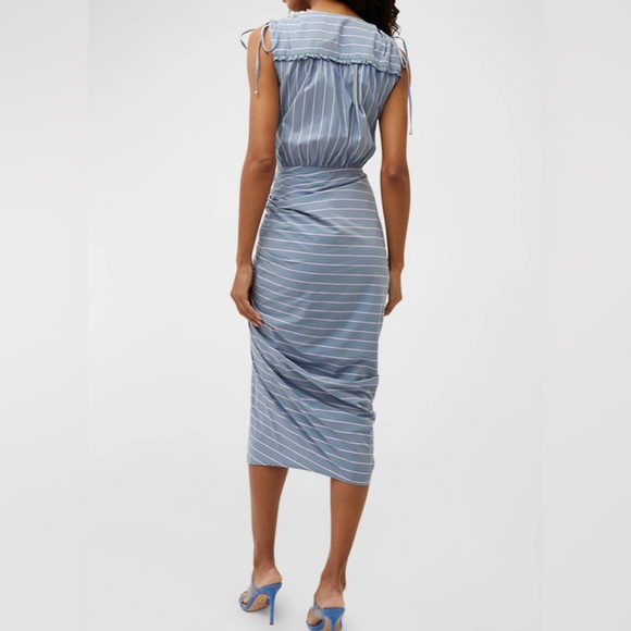 Veronica Beard Teagan Stripe Ruched V-Neck Midi Blue Kelly Green Dress NWT - Picture 3 of 8